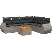 vidaXL 7-delige Loungeset met kussens poly rattan grijs