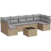 vidaXL 7-delige Loungeset met kussens poly rattan beige