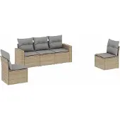 vidaXL 5-delige Loungeset met kussens poly rattan beige