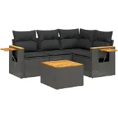 vidaXL 4-delige Loungeset met kussens poly rattan zwart