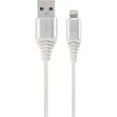 Gembird Premium 8-pin laad- & datakabel 'katoen', 1 m, zilver/wit