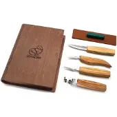BeaverCraft Set of 4 Knives S09 Book, houtsnijset met houten opbergboek