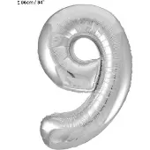 Unique Folie ballon cijfer 9 zilver | 86 cm
