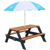 Axi Nick Picknicktafel voor kinderen in antraciet/bruin met parasol | Picknick tafel van hout