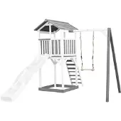 Axi Beach Tower Speeltoren met Enkele Schommel Grijs/wit - Witte Glijbaan