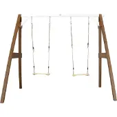 Axi Dubbele Schommel van hout in wit & bruin | Vrijstaande schommel voor kinderen met houten schommelzitjes | Schommelset dubbel voor tuin / buiten