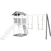 Axi Beach Tower Speeltoren met Dubbele Schommel Grijs/wit - Witte Glijbaan