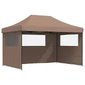 vidaXL Partytent inklapbaar pop-up met 3 zijwanden bruin