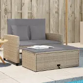 vidaXL - Tuinbank - 2-zits - met - kussens - poly - rattan - beige
