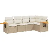 vidaXL 5-delige Loungeset met kussens poly rattan beige