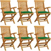 vidaXL Tuinstoelen 6 st met groene kussens massief teakhout
