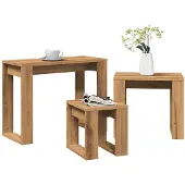vidaXL 3-delige Bijzettafelset bewerkt hout artisanaal eikenkleur