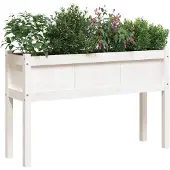 vidaXL Plantenbak met poten 110x31x70 cm massief grenenhout wit