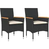 vidaXL Tuinstoelen 2 st met kussens poly rattan zwart