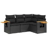 vidaXL 4-delige tuinmeubelset met kussens, zwart, polyrotan