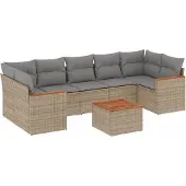 vidaXL 8-delige Loungeset met kussens poly rattan beige