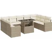 vidaXL 10-delige tuinmeubelset met kussens, beige, polyrotan