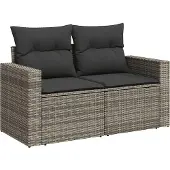 vidaXL Tuinbank 2-zits met kussens poly rattan grijs
