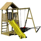 Wendi Toys kinderspeelhuis, klimtoren "Biene" met glijbaan, klimwand en schommel, hout/geel