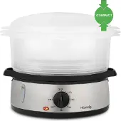 H.Koenig Elektrische stoomoven VAP10, multifunctioneel, programmeerbaar, compact, professioneel, met 3 uitneembare, stapelbare manden voor eieren/groenten/rijst, 60 minuten timer, zilver, 8 liter