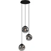 QAZQA Art deco hanglamp zwart met smoke glas 3-lichts - Douglass
