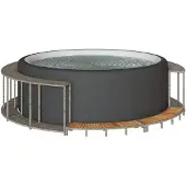 vidaXL Hottub ombouw opbergruimte en houten opstapje poly rattan grijs