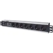 Intellinet 714006 stekkerdoos, 7 stopcontacten, 3 meter aansluitkabel, zwart.