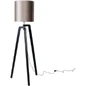 QAZQA Vloerlamp zwart met taupe fluwelen kap 50cm - Puros