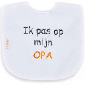 Funnies geborduurd tekst slabbetje: Ik pas op mijn opa