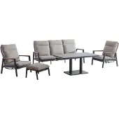 AVH-Collectie Alzano stoel bank loungeset 5 delig verstelbaar zand rope aluminium antraciet