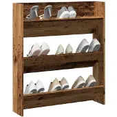 vidaXL Wandschoenenkast 80x18x90 cm bewerkt hout oud houtkleurig