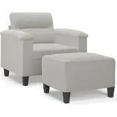 vidaXL Fauteuil met voetenbank 60 cm microvezelstof lichtgrijs