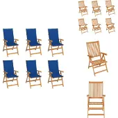 vidaXL Tuinstoel - Tuinstoelen - Tuin Stoel - Tuin Stoelen - Tuinstoelen 6 st met koningsblauwe kussens massief teakhout
