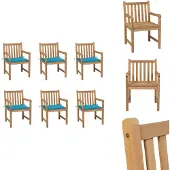 vidaXL Tuinstoel - Tuinstoelen - Buitenstoel - Buitenstoelen - Tuinstoelen 6 st met blauwe kussens massief teakhout