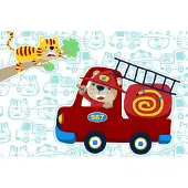 Karo-art 312cm X 219cm - Fotobehang - Brandweerman beer, Kinderkamer , premium print, inclusief behanglijm