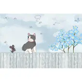 Karo-art 416cm X 254cm - Fotobehang - Kat op schutting, Kinderkamer, premium print, inclusief behanglijm
