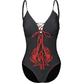 Assassin's creed - Gaming Zwempak - Crest - S tot XXL - voor Vrouwen - zwart-rood - Maat M