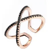 Everneed Scarlett Rosaguldfarvet Krydsring med sorte zirconia sten (U)