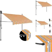 vidaXL Uittrekbare Luifel - Uittrekbare Luifels - Uitschuifbare Luifel - Uitschuifbare Luifels - Luifel handmatig uitschuifbaar met LED 300 cm geel en blauw