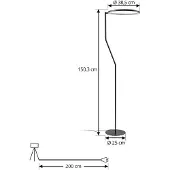 LINDBY LED-vloerlamp Rayon, zwart, Woon-/ Eetkamer, metaal, Modern, LED vloerlamp