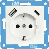 iON V1/j1 inbouw contactdoos polar wit 1-voudig randaarde usb a/c