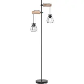 Globo Lighting Vloerlamp Mina, zwart, Woon-/ Eetkamer, metaal, vloerlamp hout