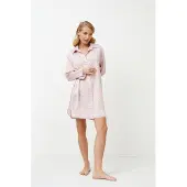 Aruelle Roze Nachthemd dames-Aurelia-knoopsluiting-V-hals-lange mouw-maat S