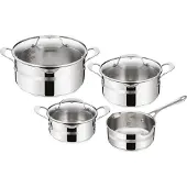 Jamie Oliver E311S7 Cook Smart Jamie Oliver 4-delig Pannenset - RVS - Deksels met Schenktuiten - Inductie