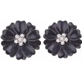 Charme Bijoux Clip oorbellen-Zwarte bloem - strass -3 cm- geen gaatje-