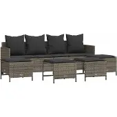 vidaXL 5-delige Loungeset met kussens poly rattan grijs