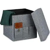 Relaxdays opvouwbare poef, 3 vakken, hocker, krukje, voetenbank, opbergbox 38 cm grijs