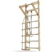Juskys - Wandrek Voor Kinderen - 62 x 210 x 57 cm - Naturel & Hout - Met Touwladder & Turnringen