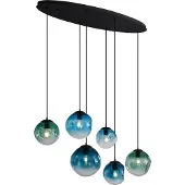 QAZQA Art Deco Hanglamp Zwart met Ovale Plafondplaat en Groen en Blauw Glas 6-Lichts - Douglass