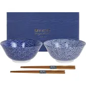 Tokyo Design Studio Nippon Blue Tayo Bowl Set2 w/chopst